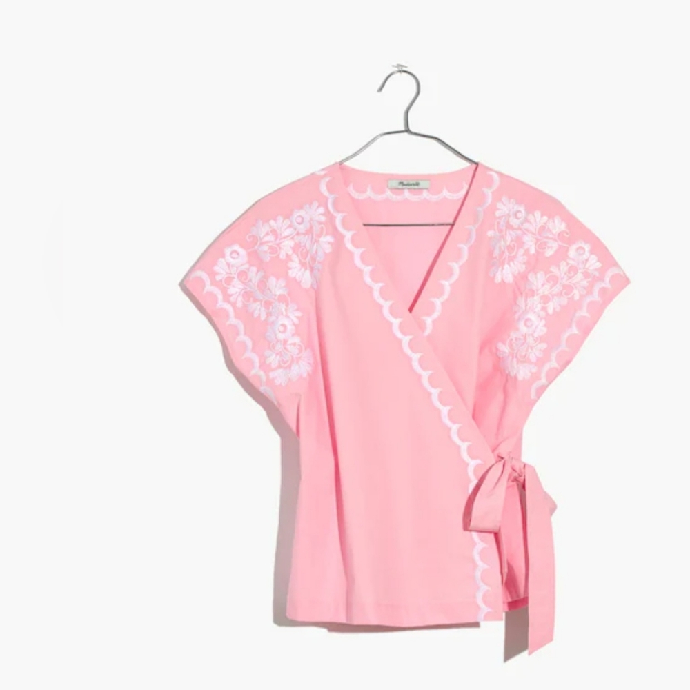 Madewell Wome's Embroidered Side-Tie Wrap Top Pink Size S